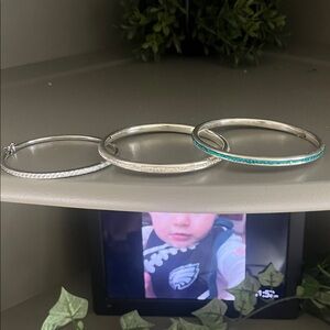 Sparkly Bangle Bracelet Set - Silver and Turquoise Crystal